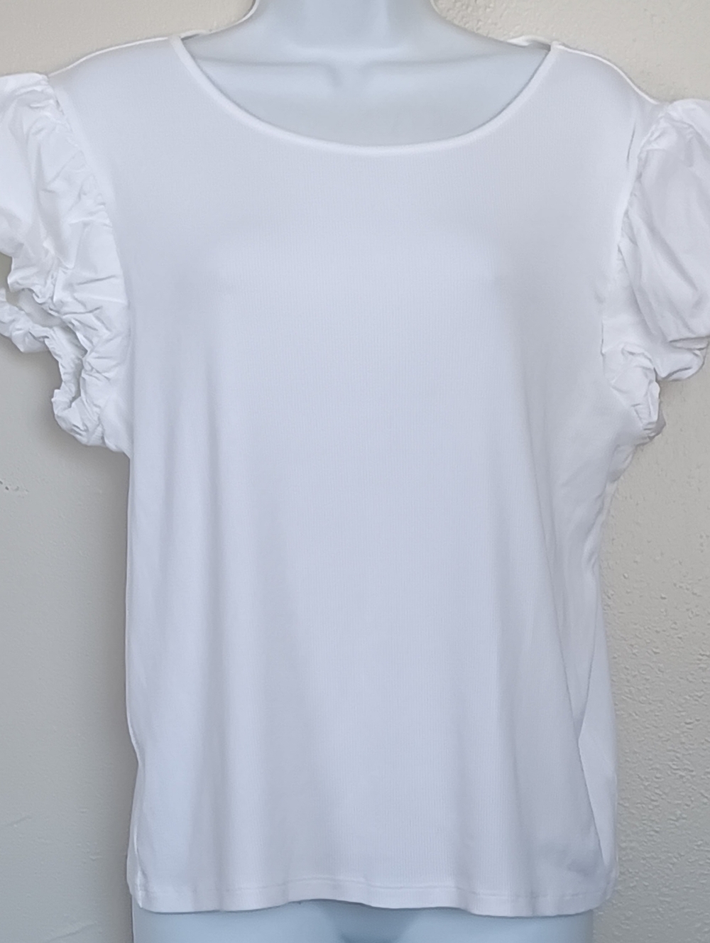 a . new day White Puff Sleeve Women's Top Round Neck Sz XL  NWOT